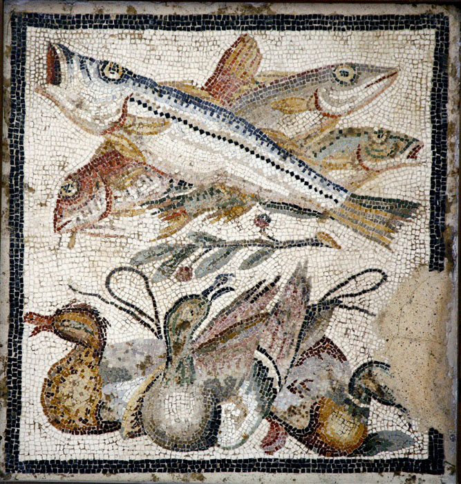Fish and birds mosaic from Pompeii